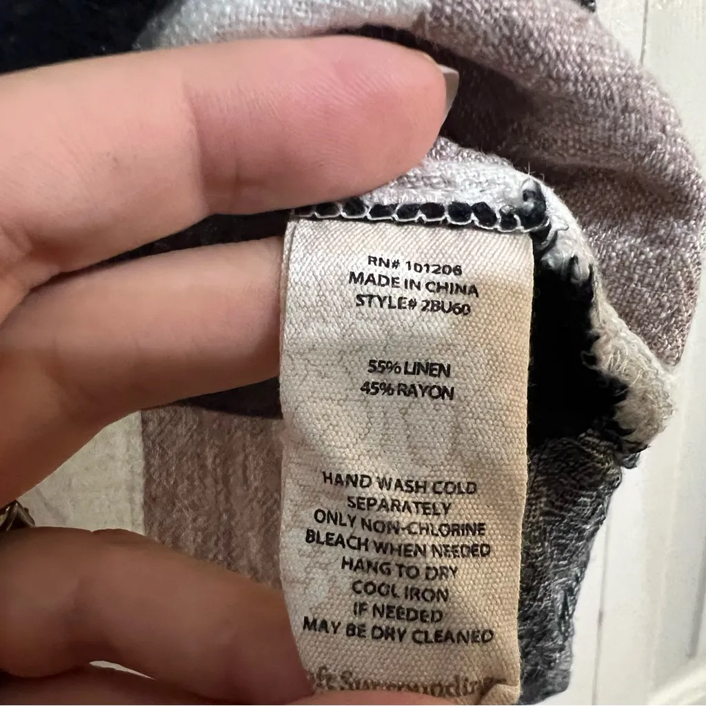 Soft Surroundings Carreaux Linen Blend Black Plaid Blouse Top Zipper Back Small - Image 7