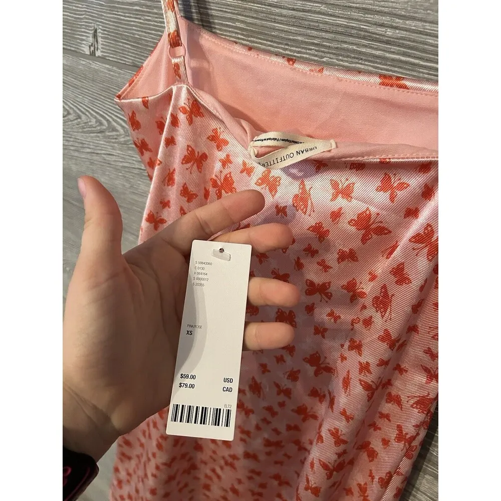 Urban Outfitters UO 90s Y2K Style Pink Satin Butterfly Dragon Mini Dress Size XS - Image 4