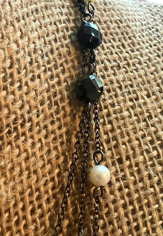 White House Black Market WHBM Necklace Gunmetal Pearls Multi Strand 18" - Image 3