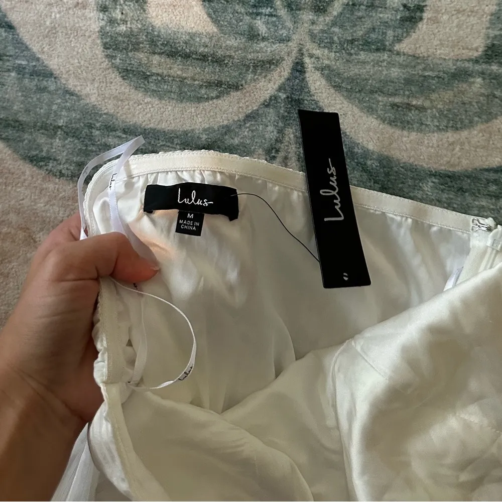 LULU’S Constantly Copied White Satin Cross-Front Halter Jumpsuit - Image 7