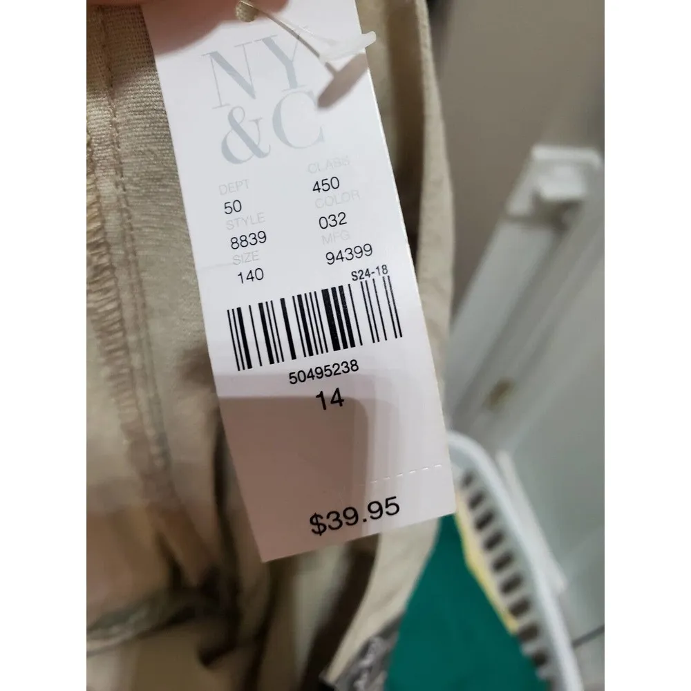 Newyork & Co. Women's Ivory Linen Mid Rise Pull On Wide Leg Dress Pant Size 14 - Image 8