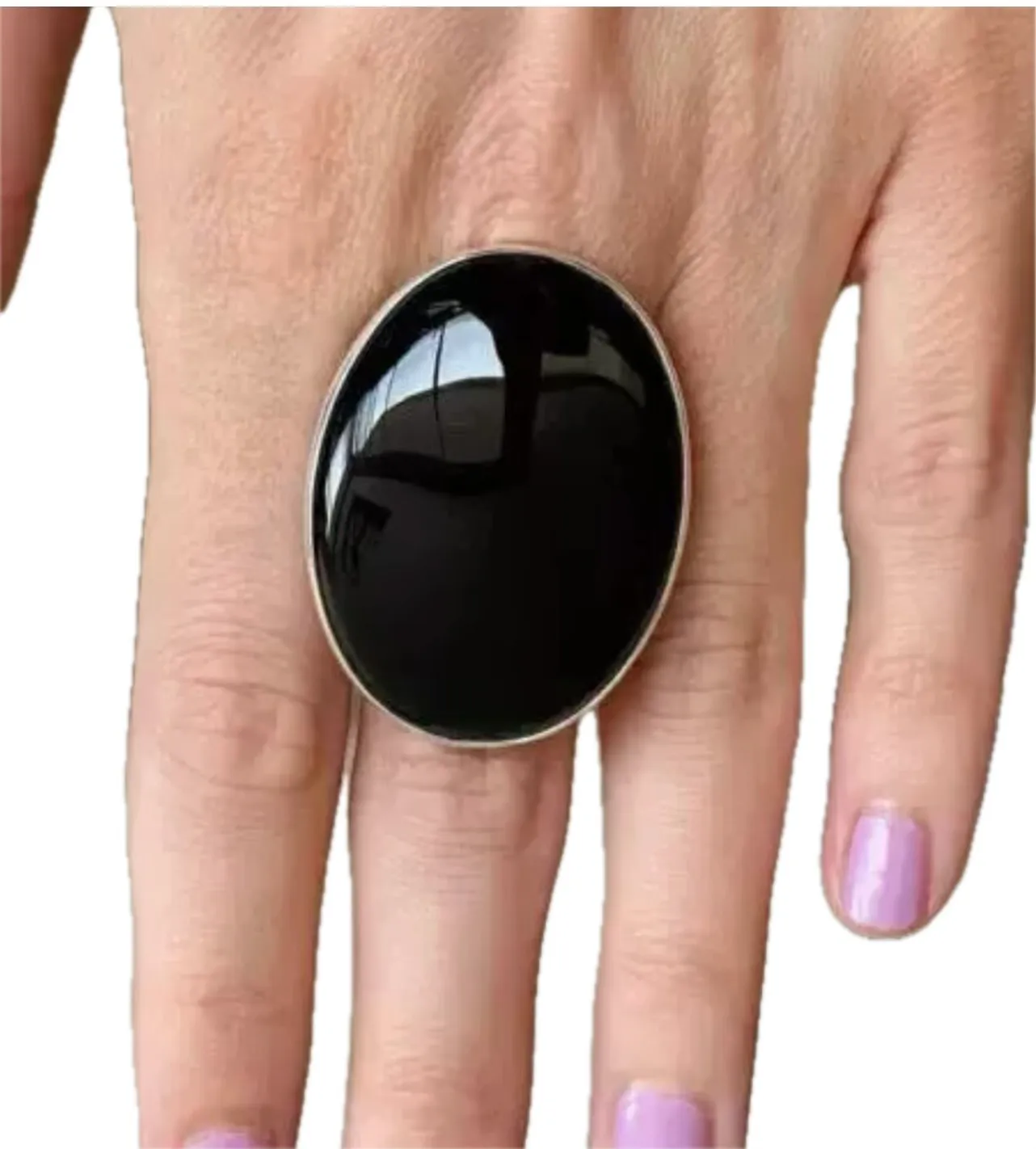 7.5  Ring OVAL Black Onyx Gem Solid 925 Sterling Silver Fine Art UNISEX Original Natural Gemstone Statement - Image 4