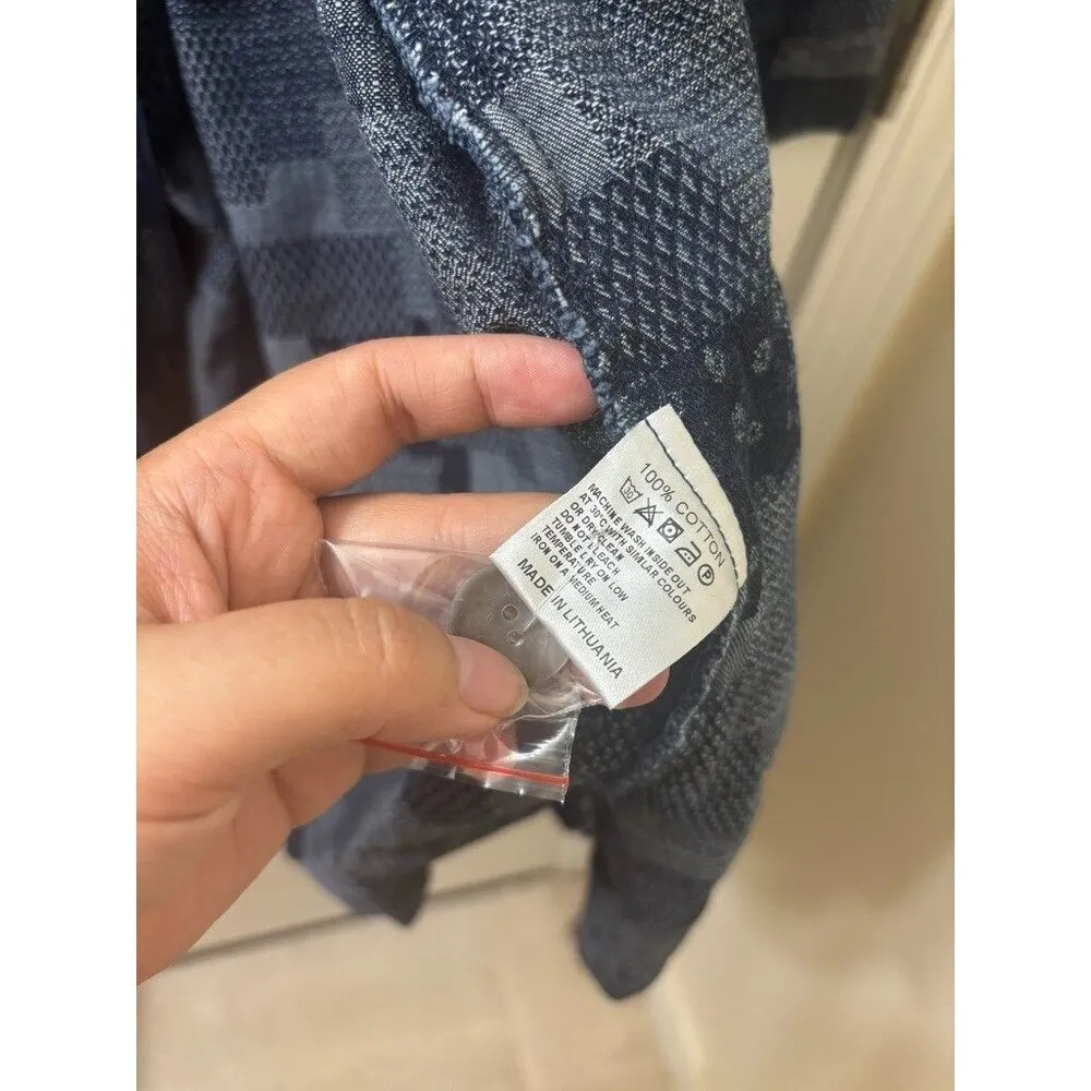 Sahara THICK COTTON Shirt Top SIZE S Button Up TUNIC PATCHWORK PATTERN BLUE - Image 10