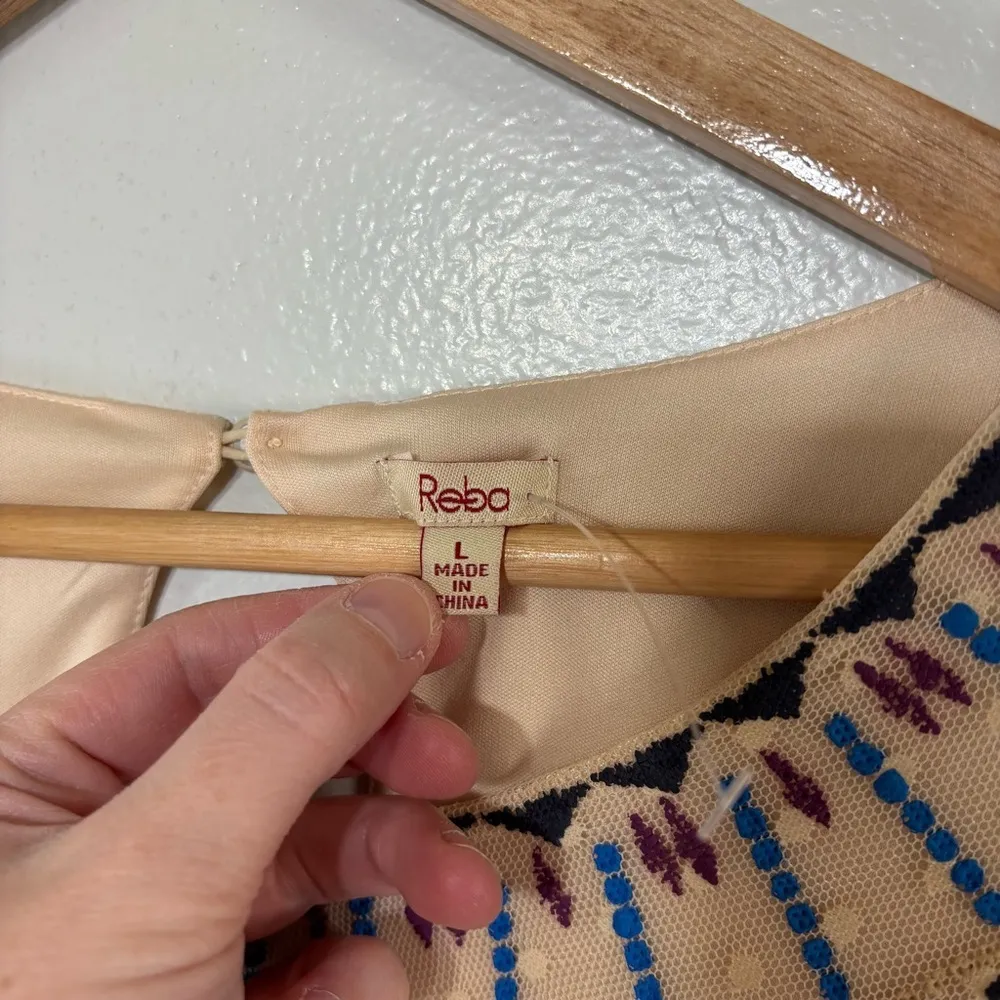 Reba Western Cream Boho Western Bell Sleeve Lined Blouse Size L Size L - Image 4