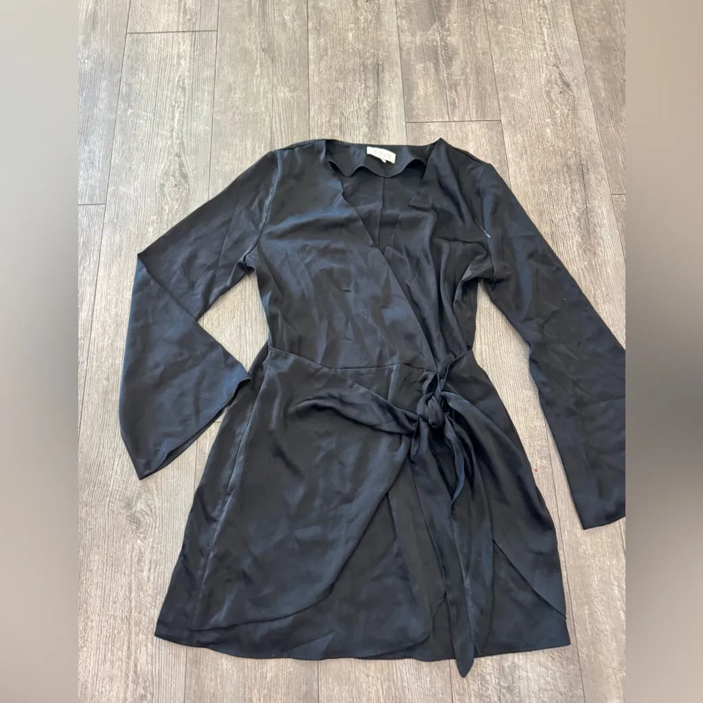Wayf Black Satin Wrap dress - Image 7