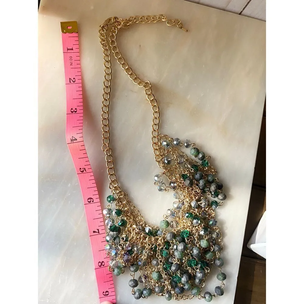 Emerald and gold beaded statement bib necklace chunky necklace Green - Image 2