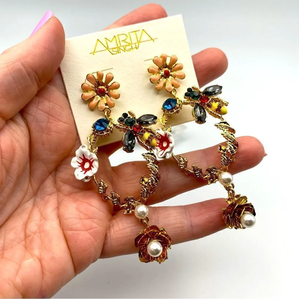 Amrita Singh  Meadow Hoop Bee Floral Statement Earrings - Image 3