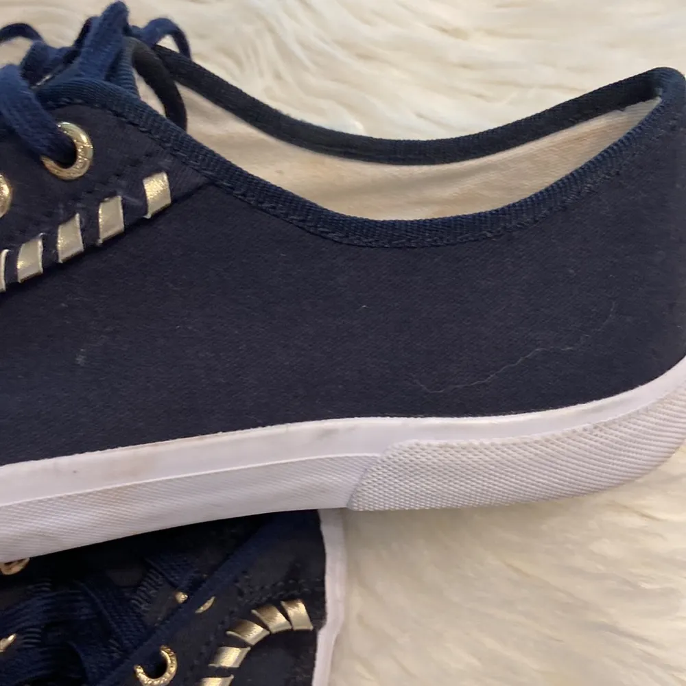 Jack Rogers CARTER Slip On Sneakers Lace Up Navy Midnight Blue Gold 👟 size 8 - Image 8