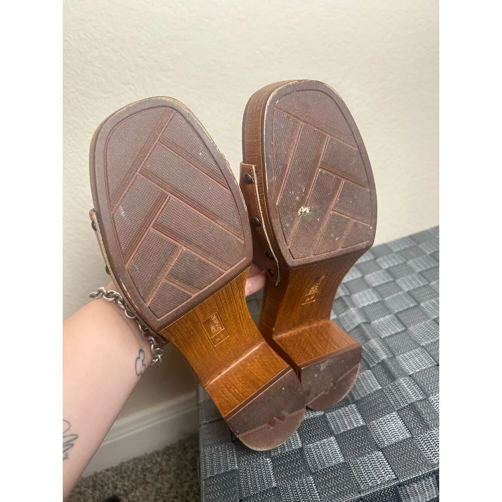 White Mountain Jem Block Heeled Sandals Size 9 Wooden Brown Cushioned Footbeds - Image 4