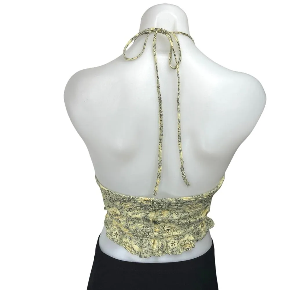 Zara Women's Green Floral Metallic Sleeveless Cami Camisole Crop Tank Top Size M - Image 2