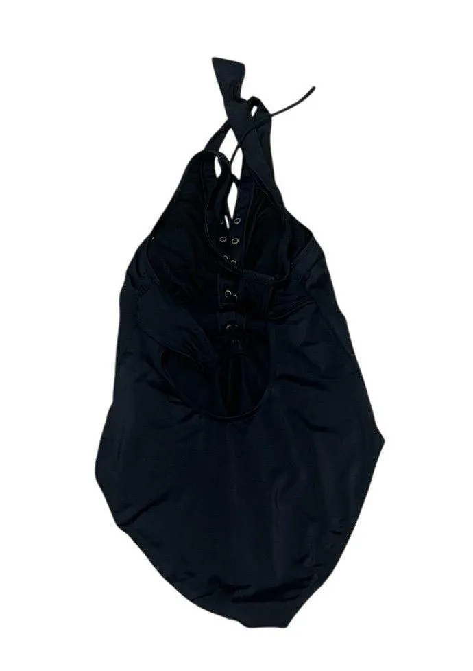 Ashley Graham Women's Black One Piece Swimsuit Size 10 Halter Lace - Image 3