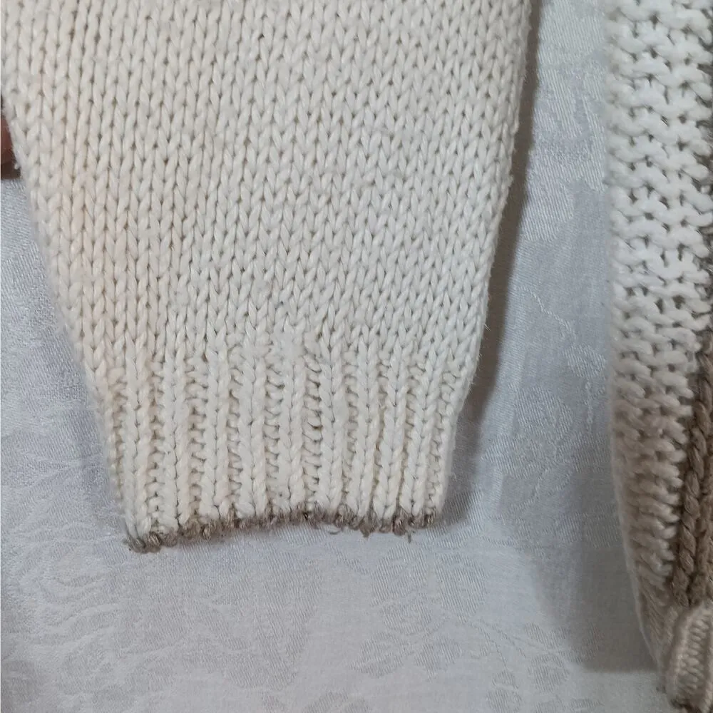 Vintage Sweater Medium Cream Tan 3D Cable Floral Knit by Hand Huntington Ridge - Image 2