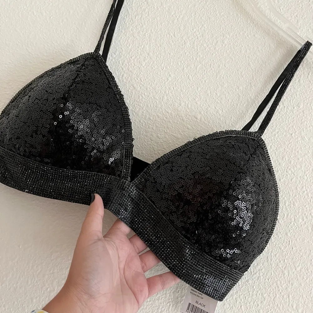 NWT Say What? Black Sequin Rhinestone Embellished Bralette Bra Top Size Medium - Image 2