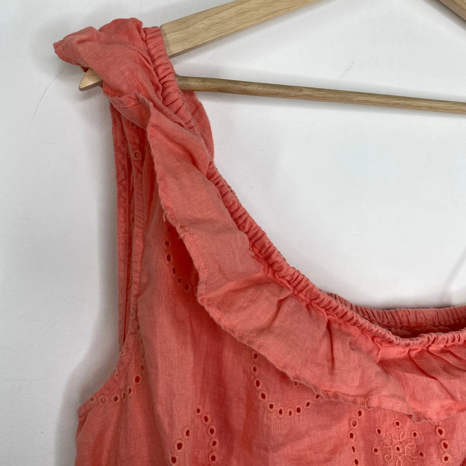 Express Salmon Peach Pink One Shoulder Ruffle 100% Linen Top Women's Size Medium - Image 3