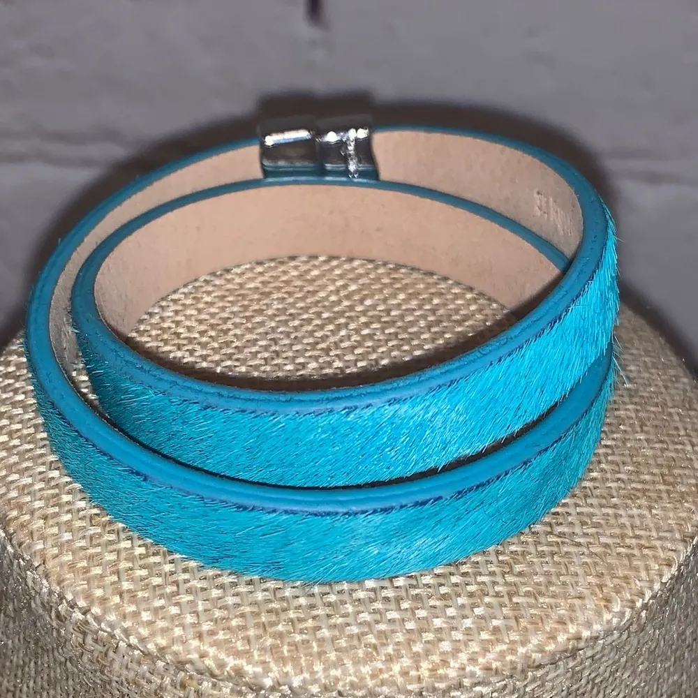 Rustic Cuff Double Wrap Calfskin Turquoise - Image 2