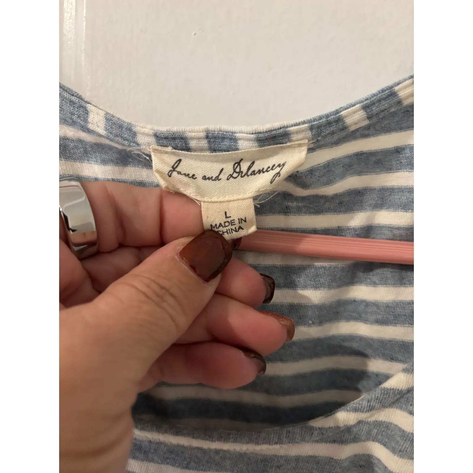 Jane and Delancey Striped Ruffle Tank Top Womens Size L Blue White Sleeveless - Image 2