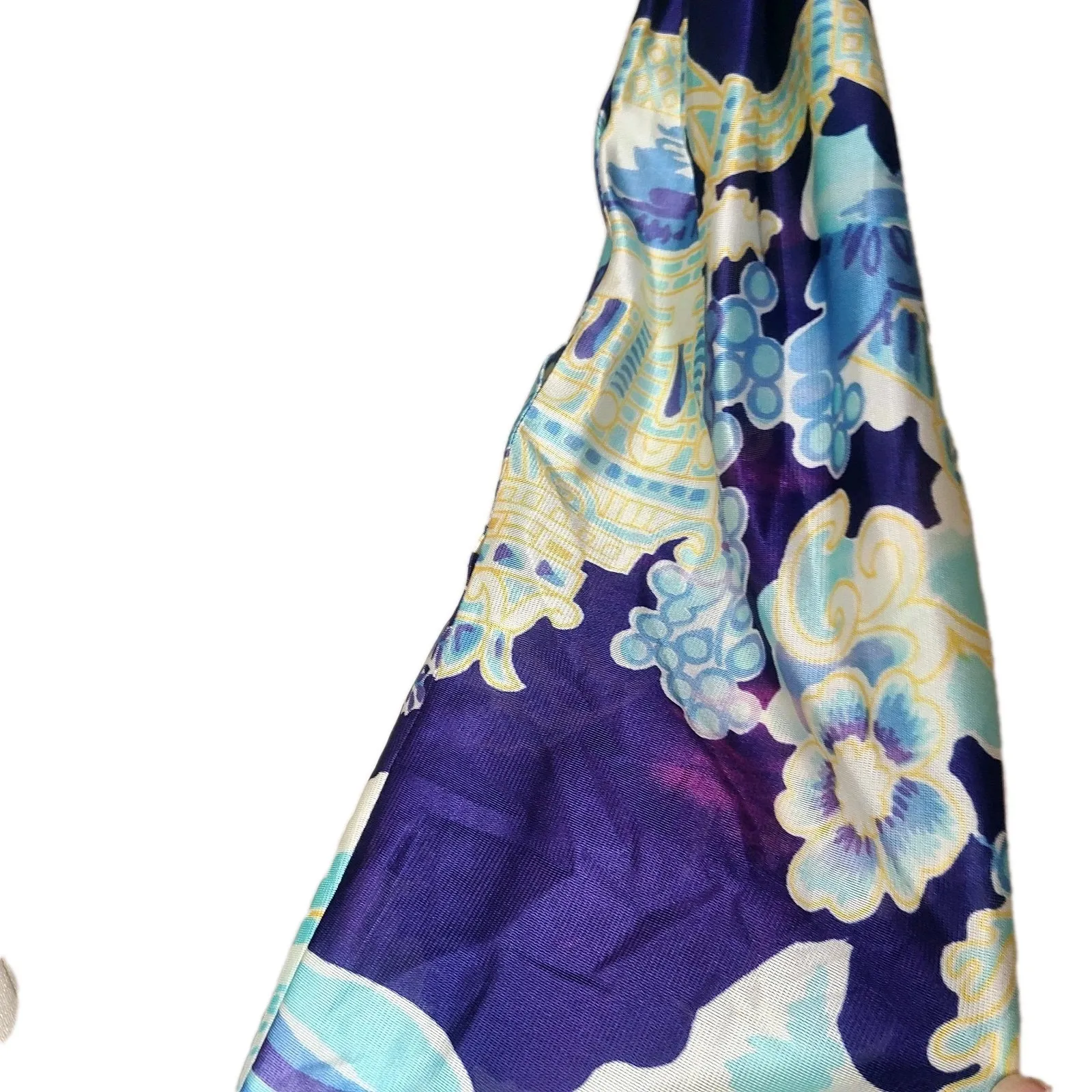 Vtg Future Couture New York Hostess Maxi Dress Asian Garden‎ Scene 60s 70s Blue - Image 5