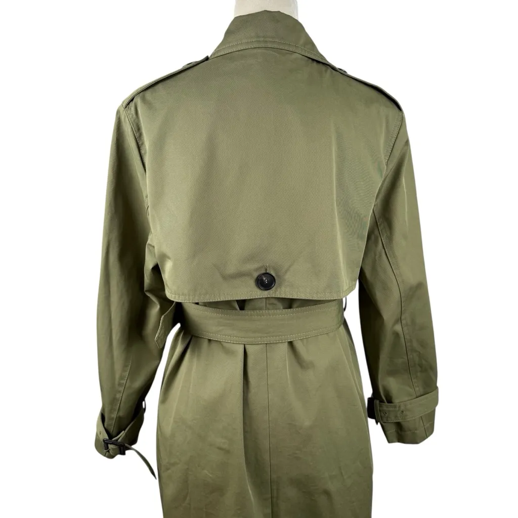 ZARA Oversized Belted Double Breasted Long Trench Coat Khaki Taupe Green XSmall - Image 9