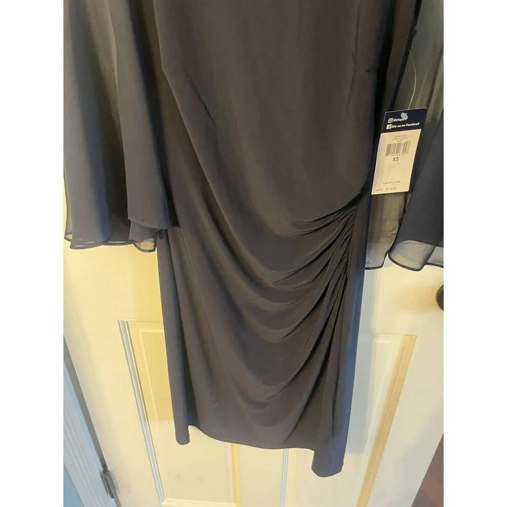 Chaps by Ralph Lauren Formal Dress Navy Blue Chiffon Sheath w/ Cape Women XS NEW - Image 3