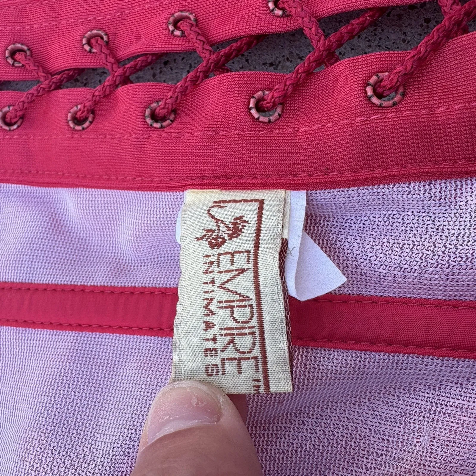 Vintage 90s Empire Intimates Red Lace Up Satin Corset w/ Boning Size 42 USA Made - Image 2