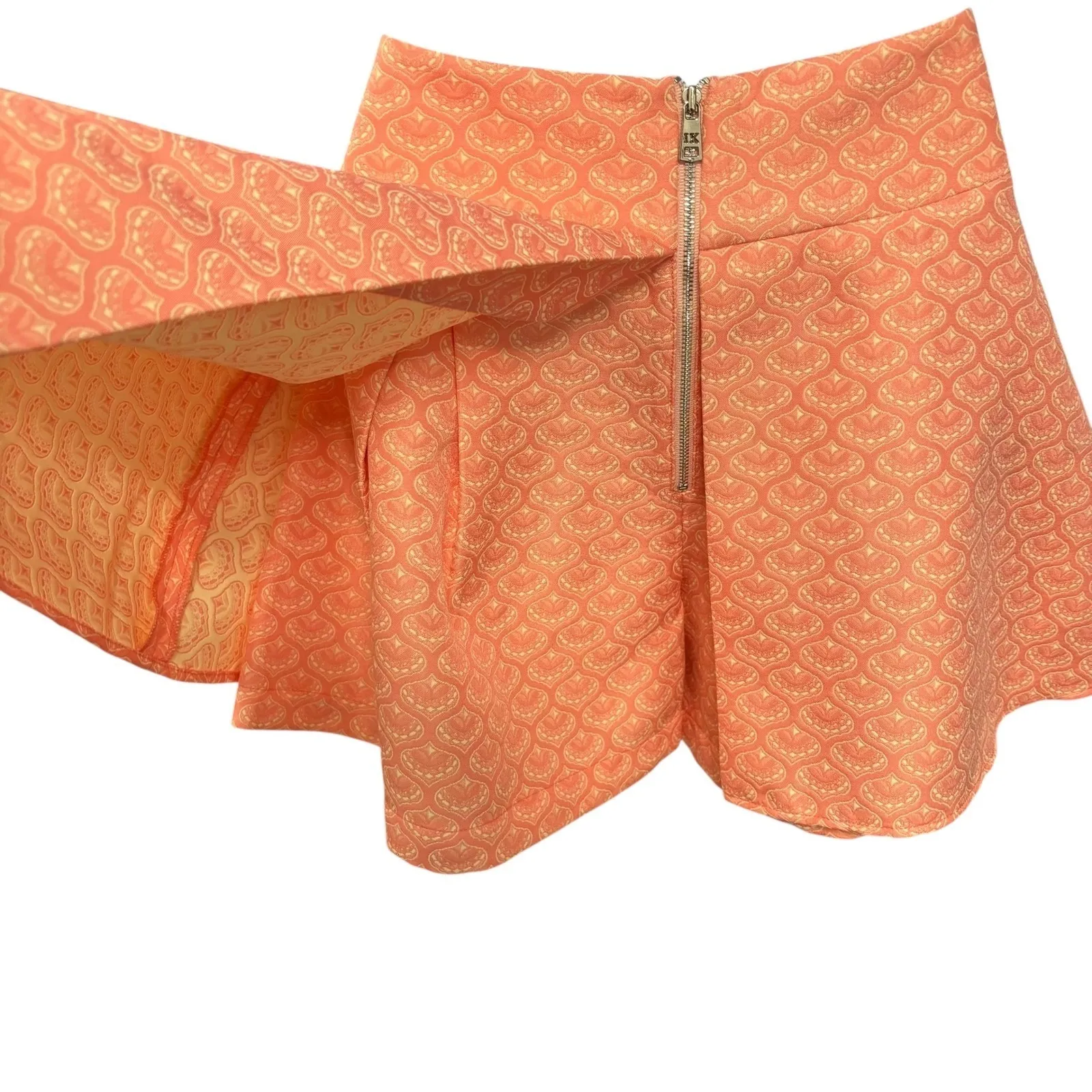 IMICKOO Women‎ Orange Paisley Bow Neck 3/4 Sleeve Top Skirt Set Size 8 - Image 6