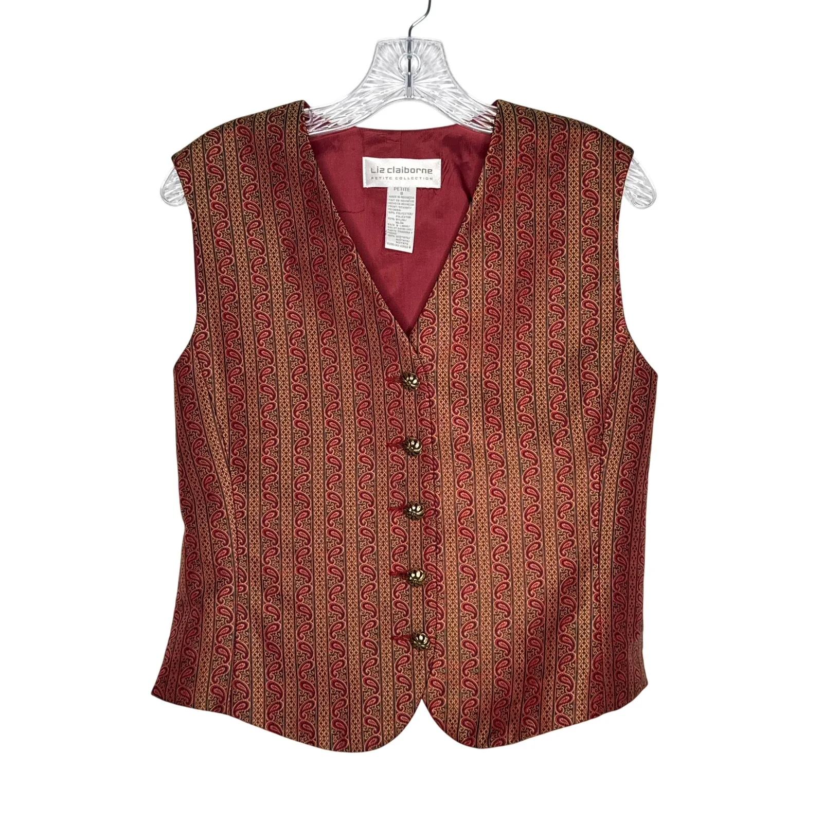 Vintage Liz Claiborne Petite Paisley Tapestry Vest Size 8 Button Front preppy - Image 2