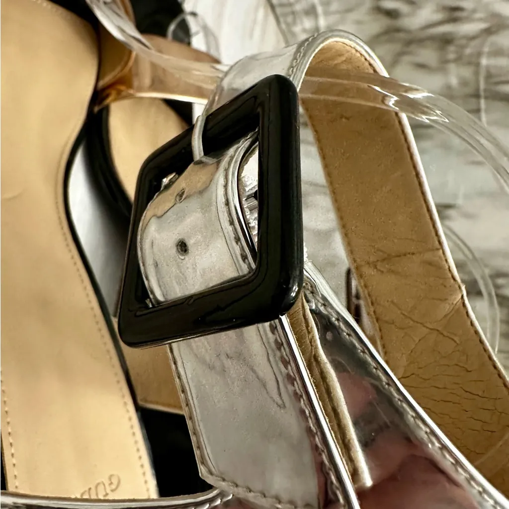 Guess Silver Bronze Women Strappy Sandals Holiday Party Block Heel Date Night - Image 6