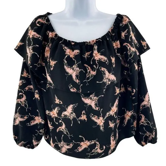 Aritzia Wilfred Morel Butterfly Off The Shoulder Ruffle Top Blouse Small Black - Image 4