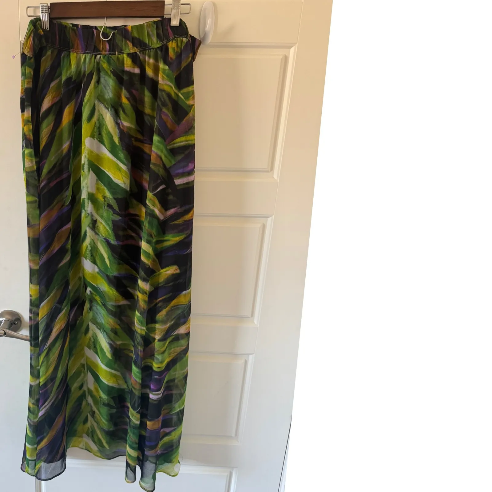 Y2K Vintage Lane Bryant sz18/20 Sheer Green Watercolor Maxi Skirt Statement Plus - Image 3