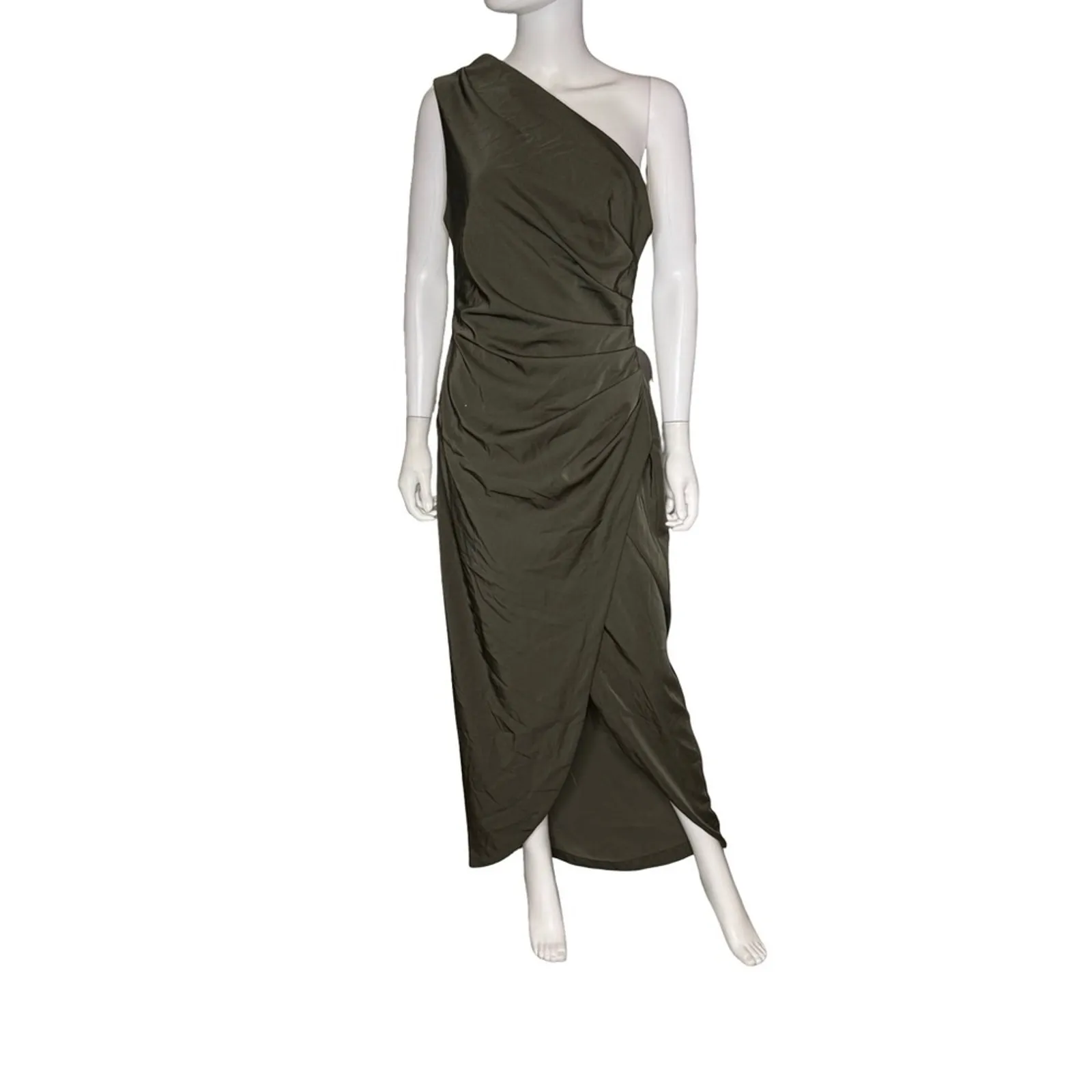 XSCAPE Women's Asymmetric One-Shoulder Satin Gown Moss Sz 10 - Image 2