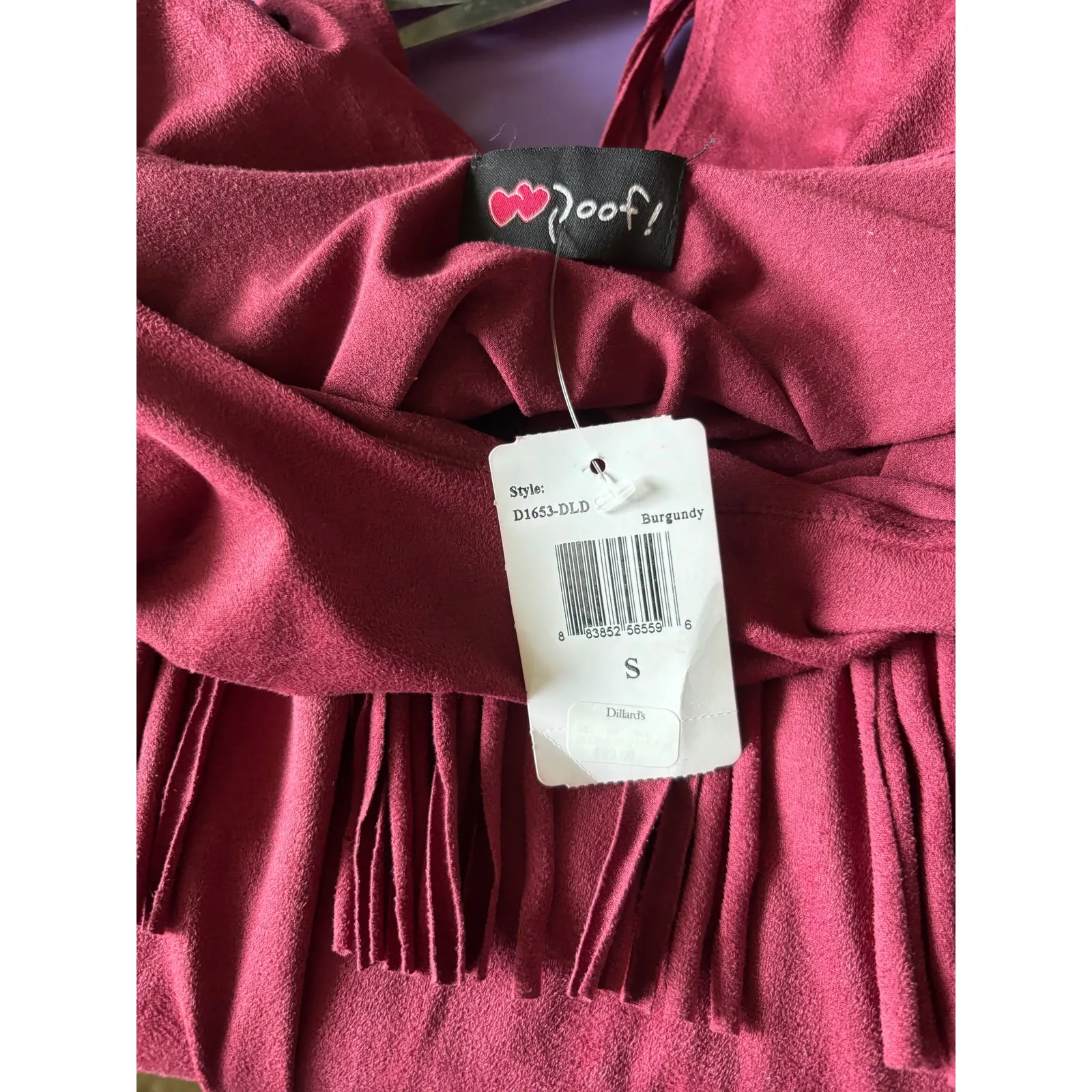 Poof! Womens Bodice Fringe Dress Microsuede Burgundy NEW‎ Size Small - Image 6