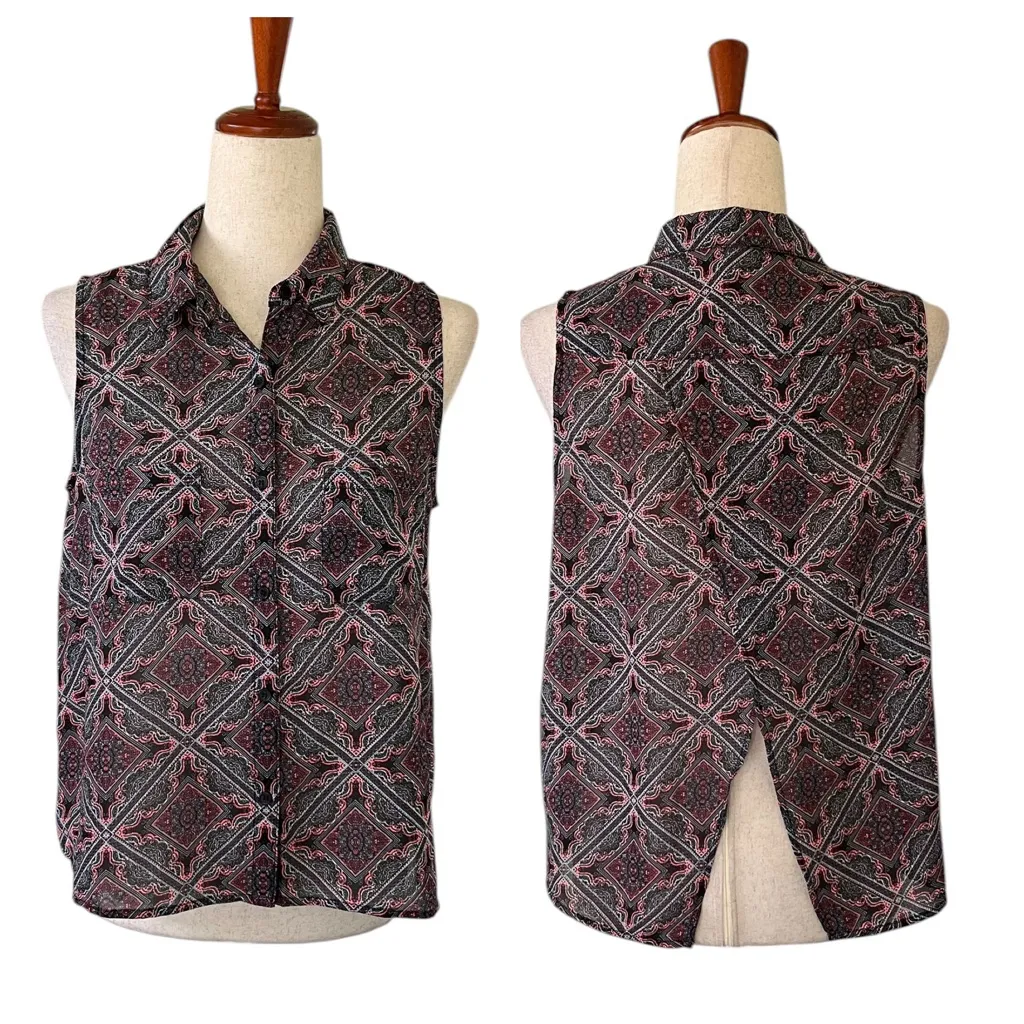 No Boundaries  Sleeveless shirt Button Front multicolor, paisley-like pattern - Image 2