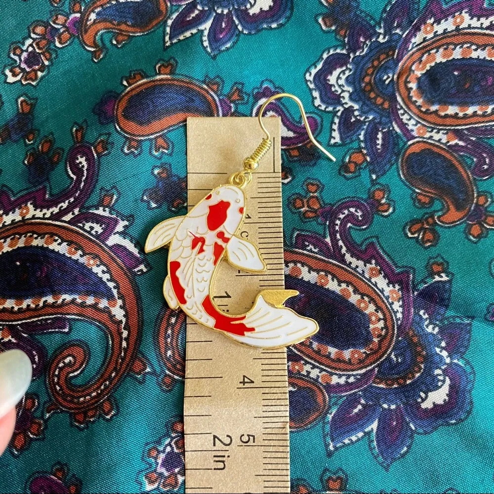 Peach orange enamel koi goldfish earrings - Image 4