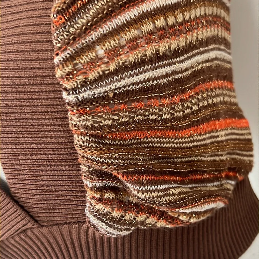 Striped Crochet Knit Top Brown Size M - Image 3