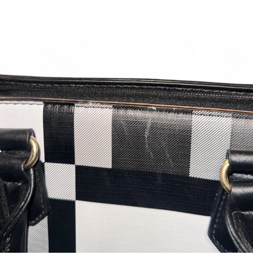 Black & White Plaid Purse & Wallet Set – Gold Tone Accents - Image 3