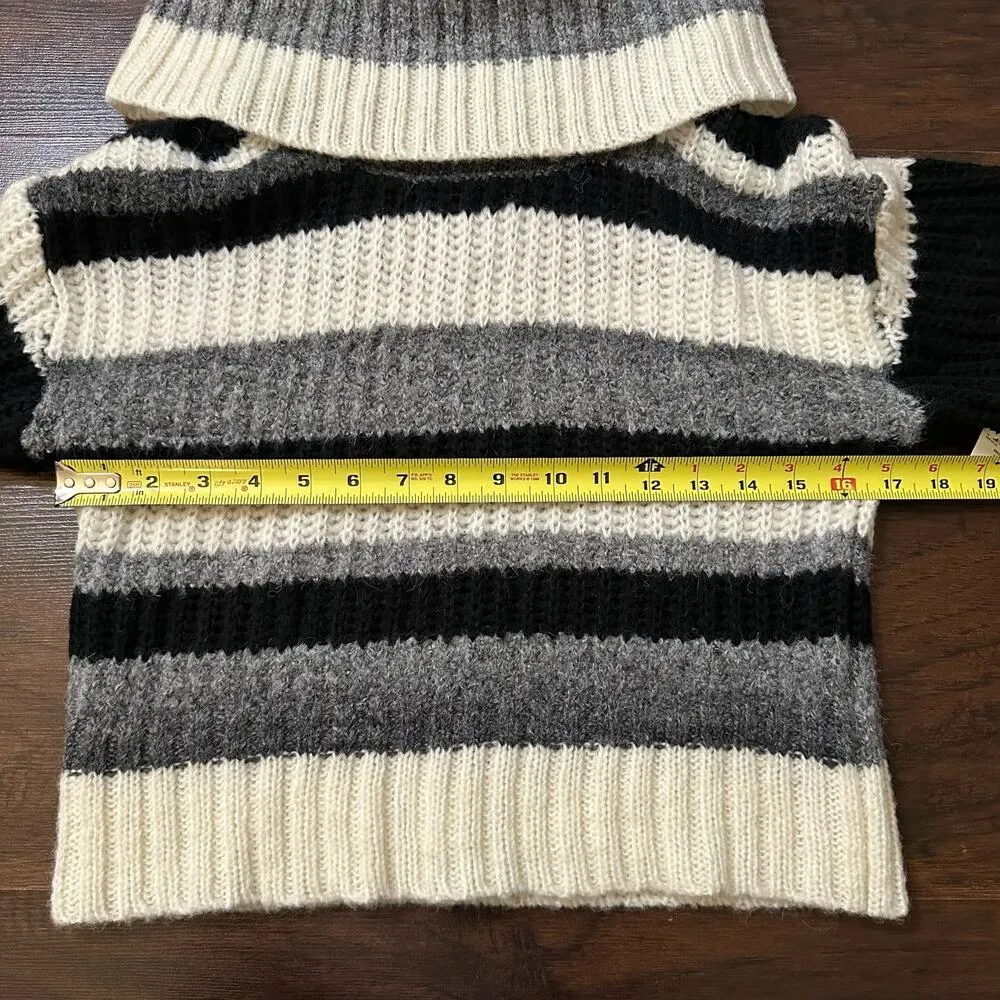 Anthropologie black, gray & cream striped knit turtleneck cropped sweater XS NWT - Image 12