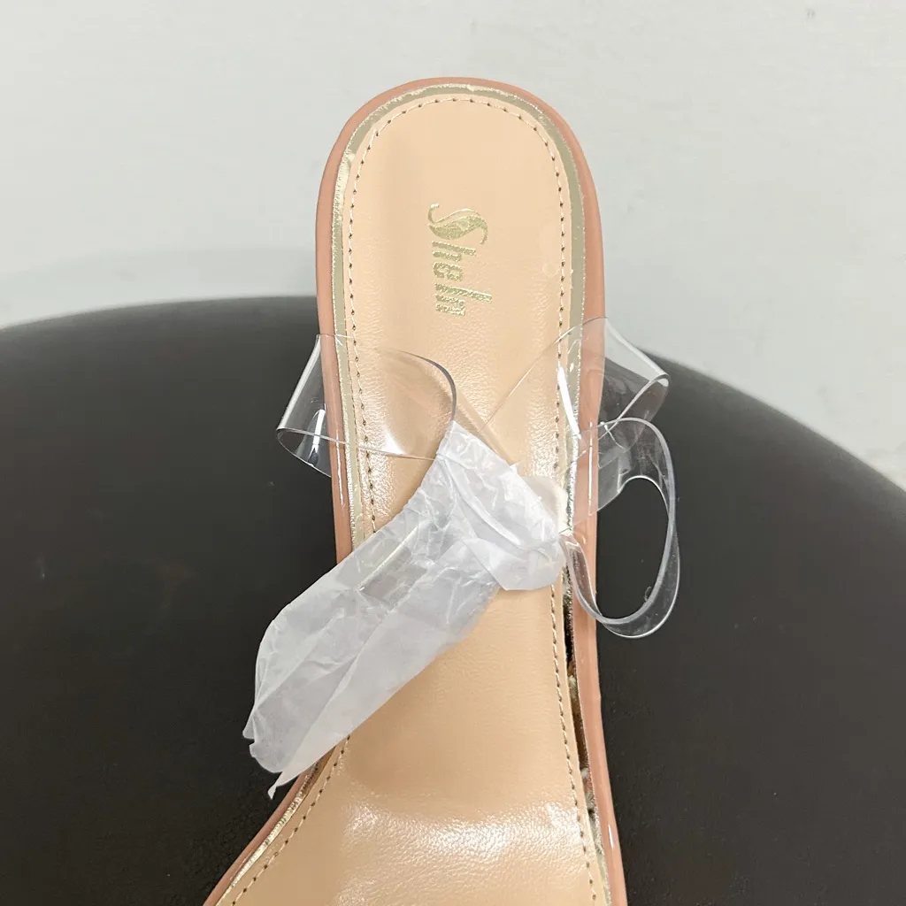 Shein Nude Beige Clear Chunky Block Heels Ankle Strap Buckle Open Toe 40 9 NIB - Image 7