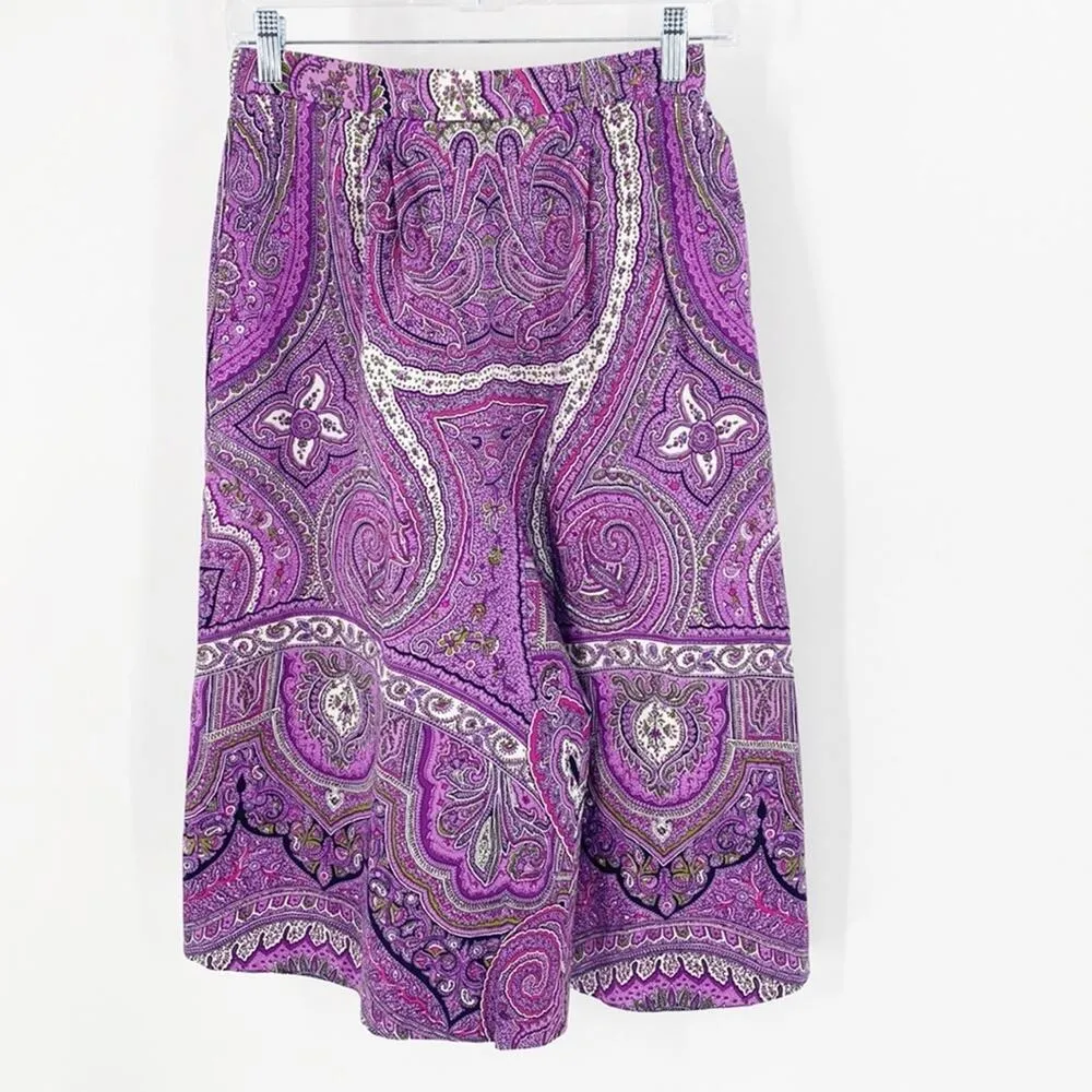 Homemade retro top & culottes puff half sleeves pockets wide leg cropped size XS Purple - Image 5