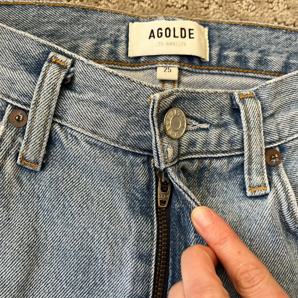 Agolde Mia Mid Rise Straight Leg Light Wash Denim Jeans Zip Fly Pockets Size 25 - Image 3