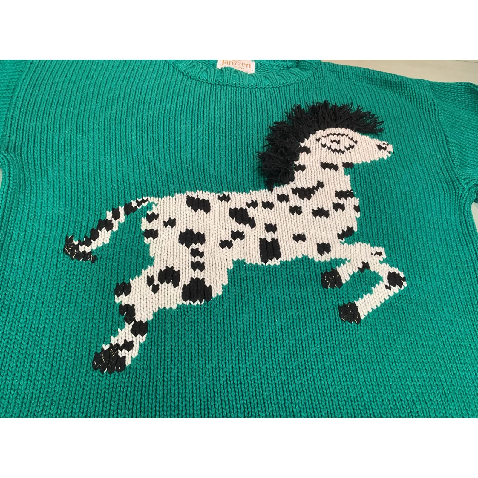 Jantzen Emerald Green Knit Horse Sweater Women's Size L Novelty Acrylic Silk L - Image 12