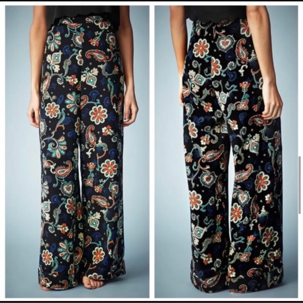 Kate Moss Topshop Paisley Wide Leg Pants Black Size 6 - Image 4