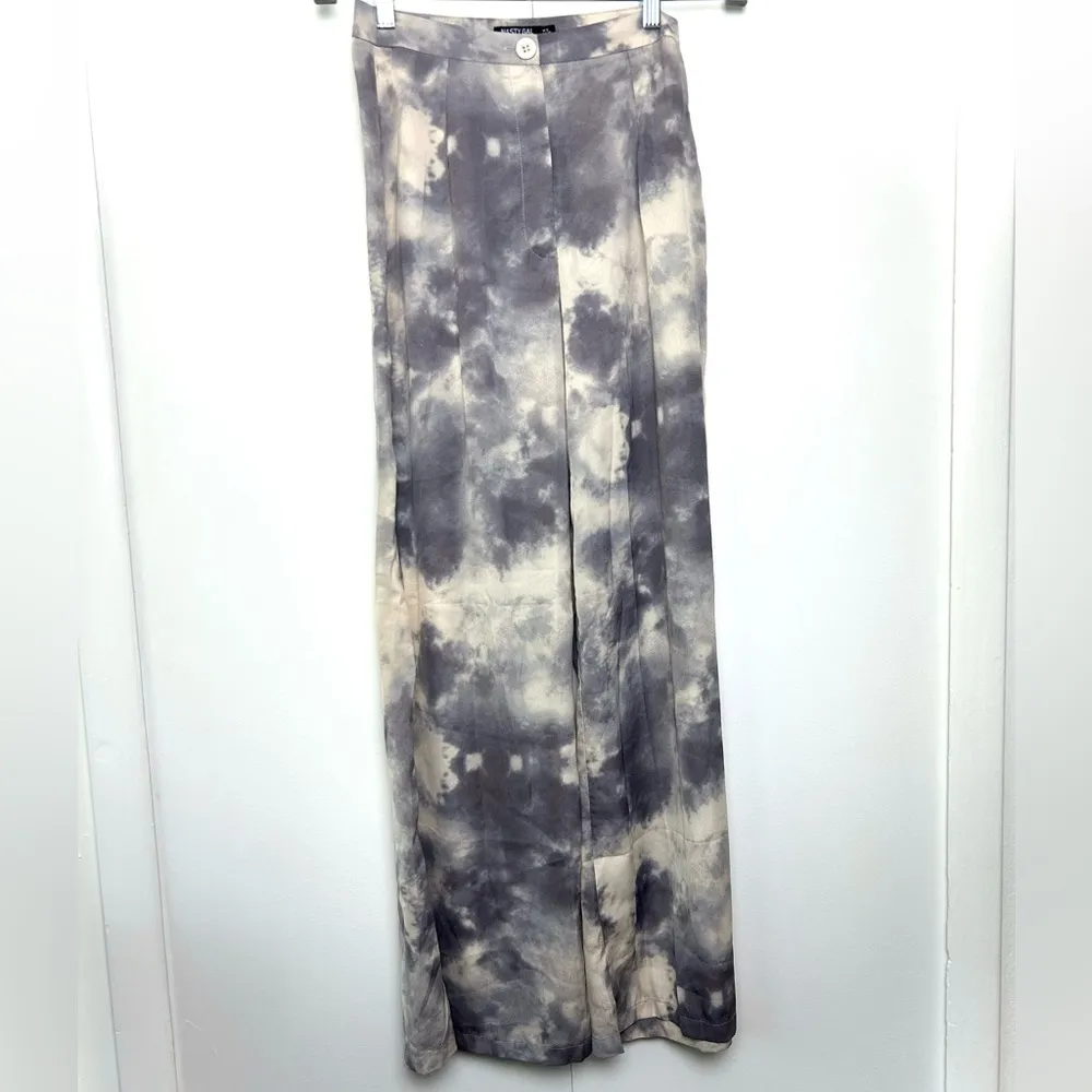 Nasty Gal High Waisted Tie dye Wide Leg Pants Cream - Image 2