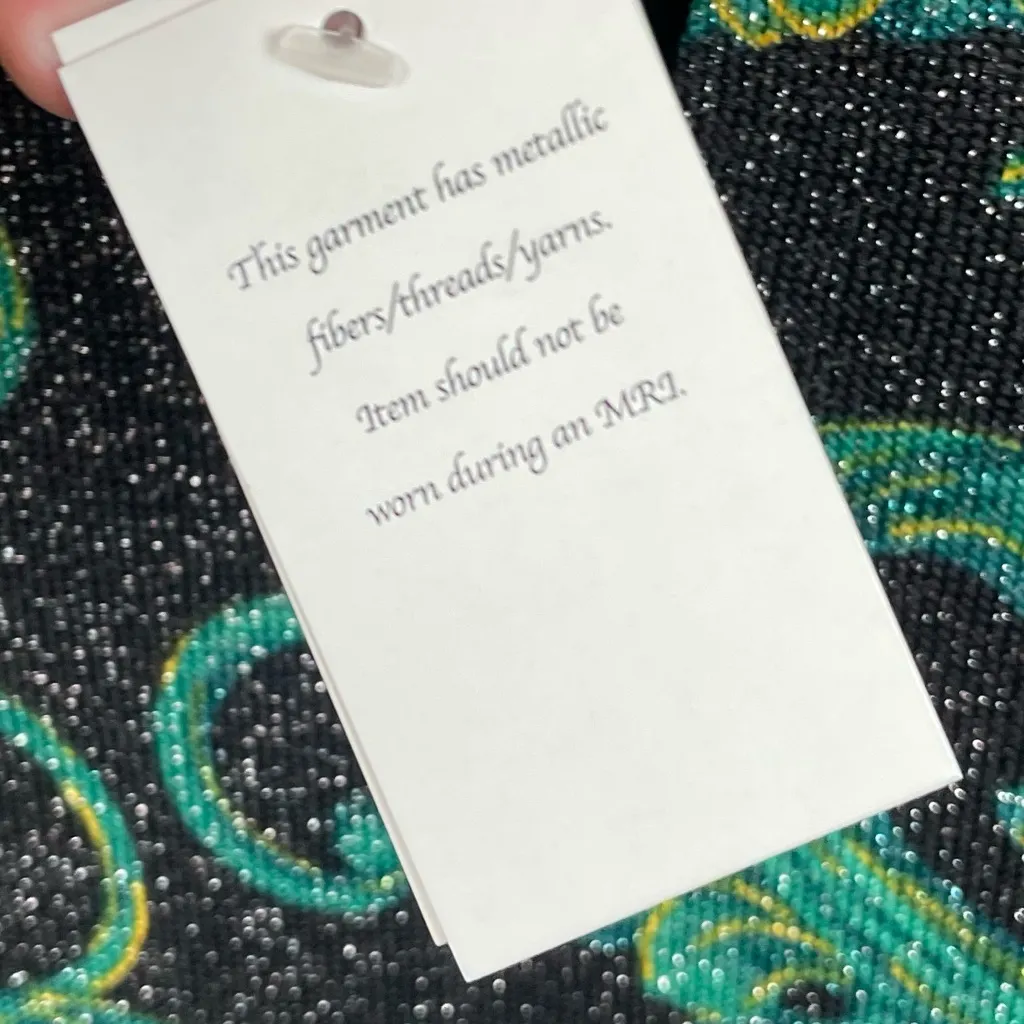 NEW Susan Graver Printed Lurex Sweater Knit Top Size Large Green Black Metallic - Image 5