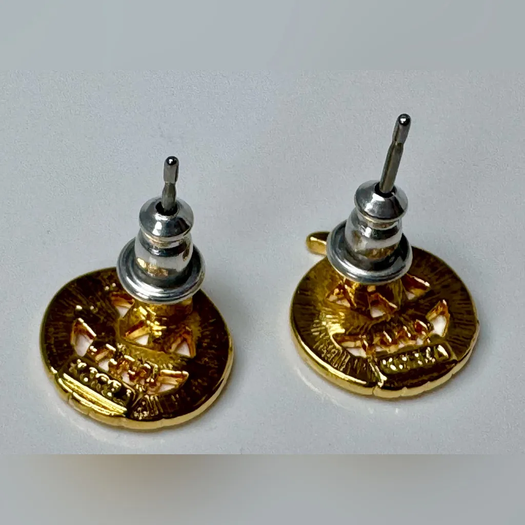 Gold Pumpkin Earrings Marked Korea - Image 4