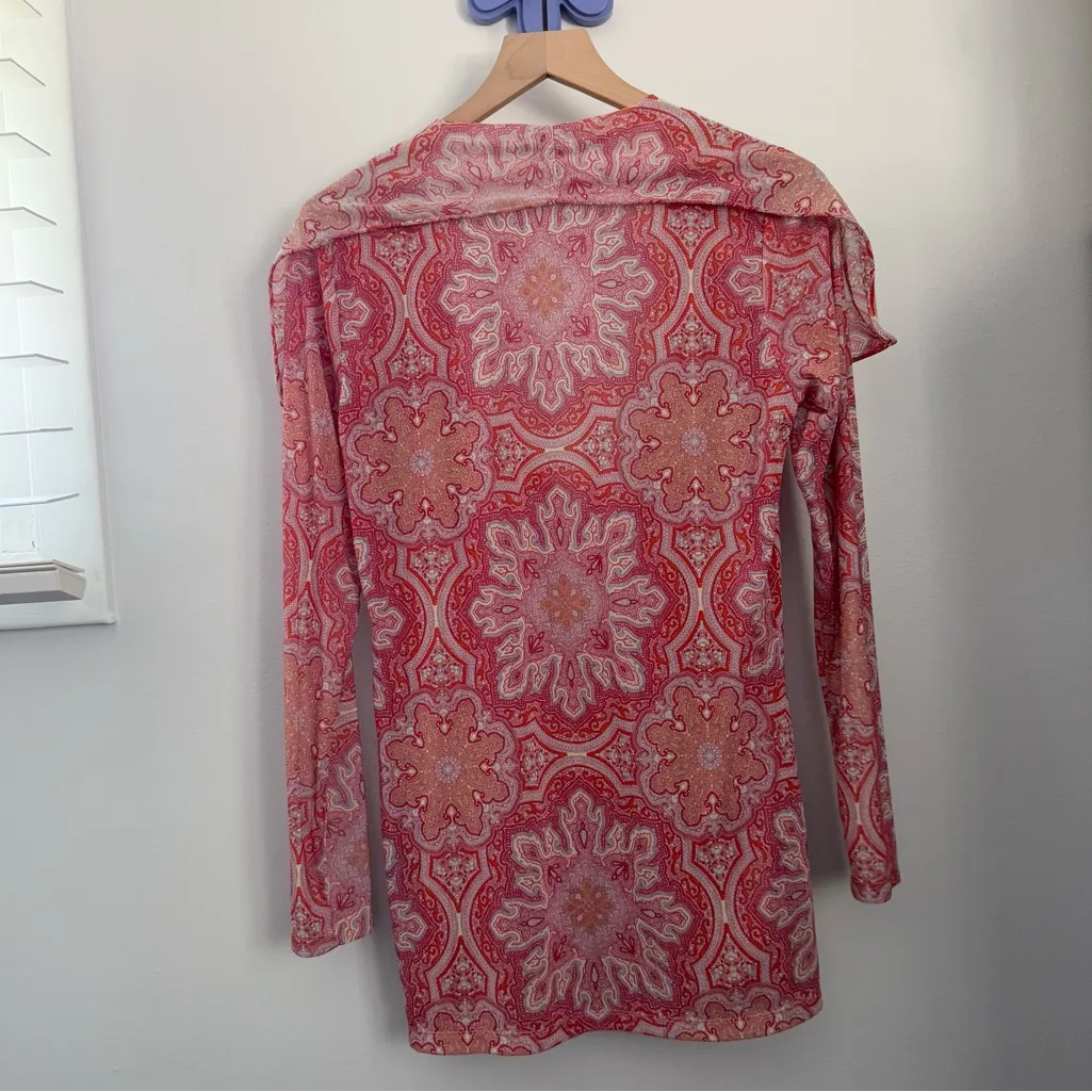 J.McLaughlin Medium Paisley Sheer Sleeve Blouse Shawl Relaxed Slit Cut Gypsy - Image 2