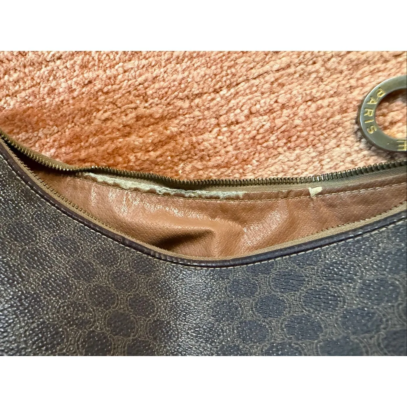 Vintage Celine Paris Brown Macadam Hobo Shoulder Bag Made in Italy - Image 5