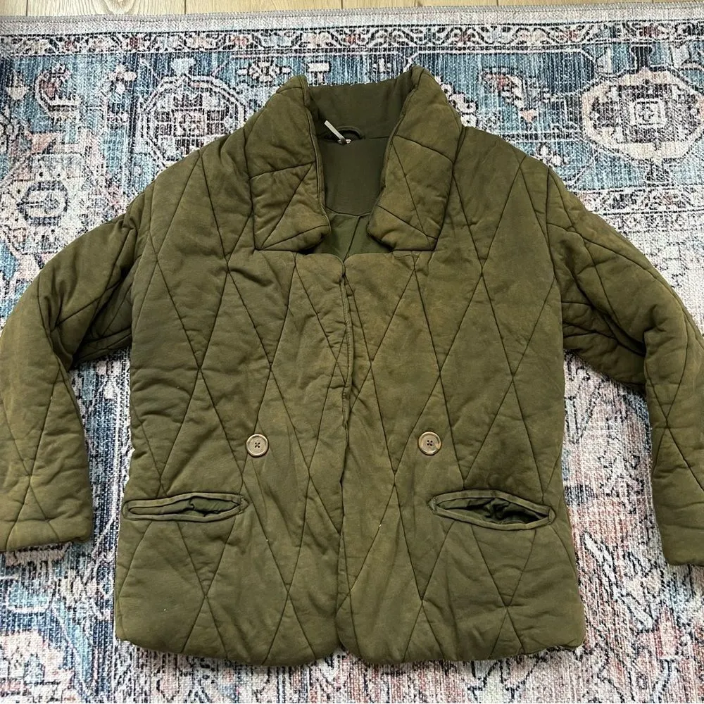 Free People Tawny Pillow Puffer Jacket Coat Washed Green Oversized Size Small - Image 8