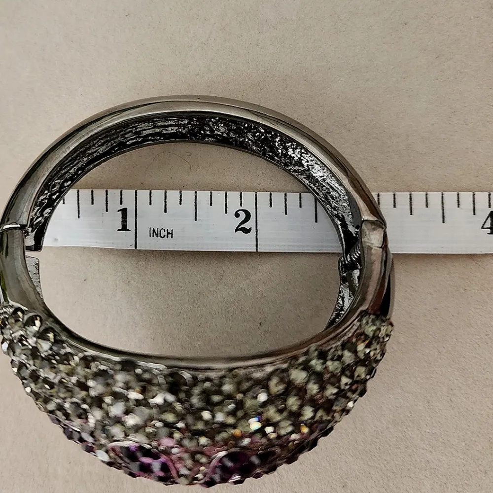 Vintage Chunky Hinge / Clamper Dome Bracelet with Purple Smokey Crystal Stones - Image 6