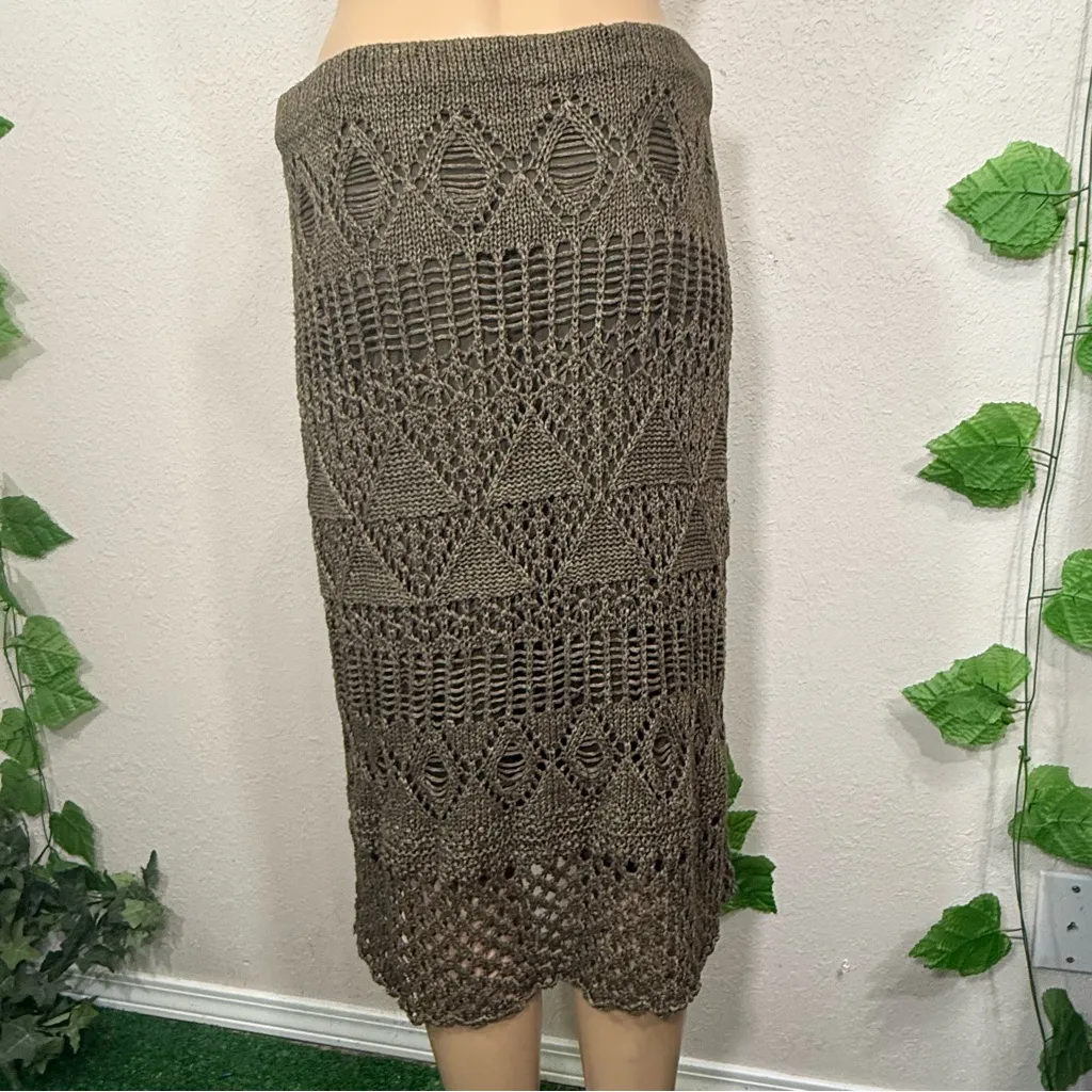 Olive Crochet Fringe Skirt Tan Size L - Image 6
