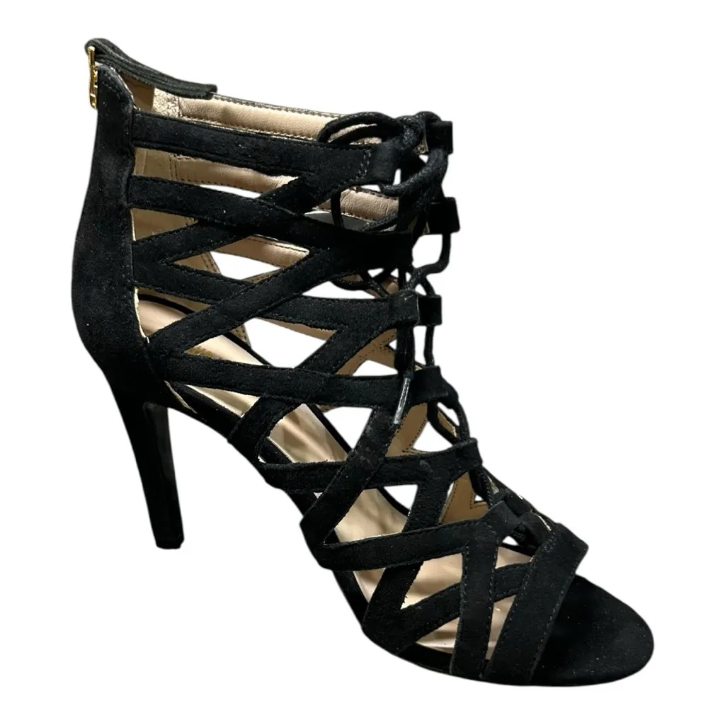 Nine West Authority Black Suede leather Peep Toe Cutout Heels Sz 6 (New)Strappy - Image 5